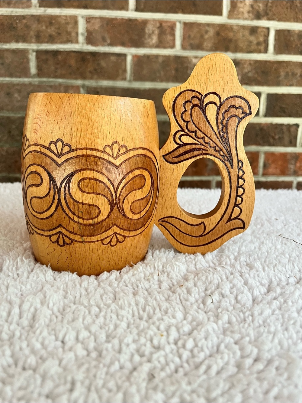 Vintage 5” Russian Carved Wooden Beer Mug Stein Tankard Cup Unique USSR/Soviet